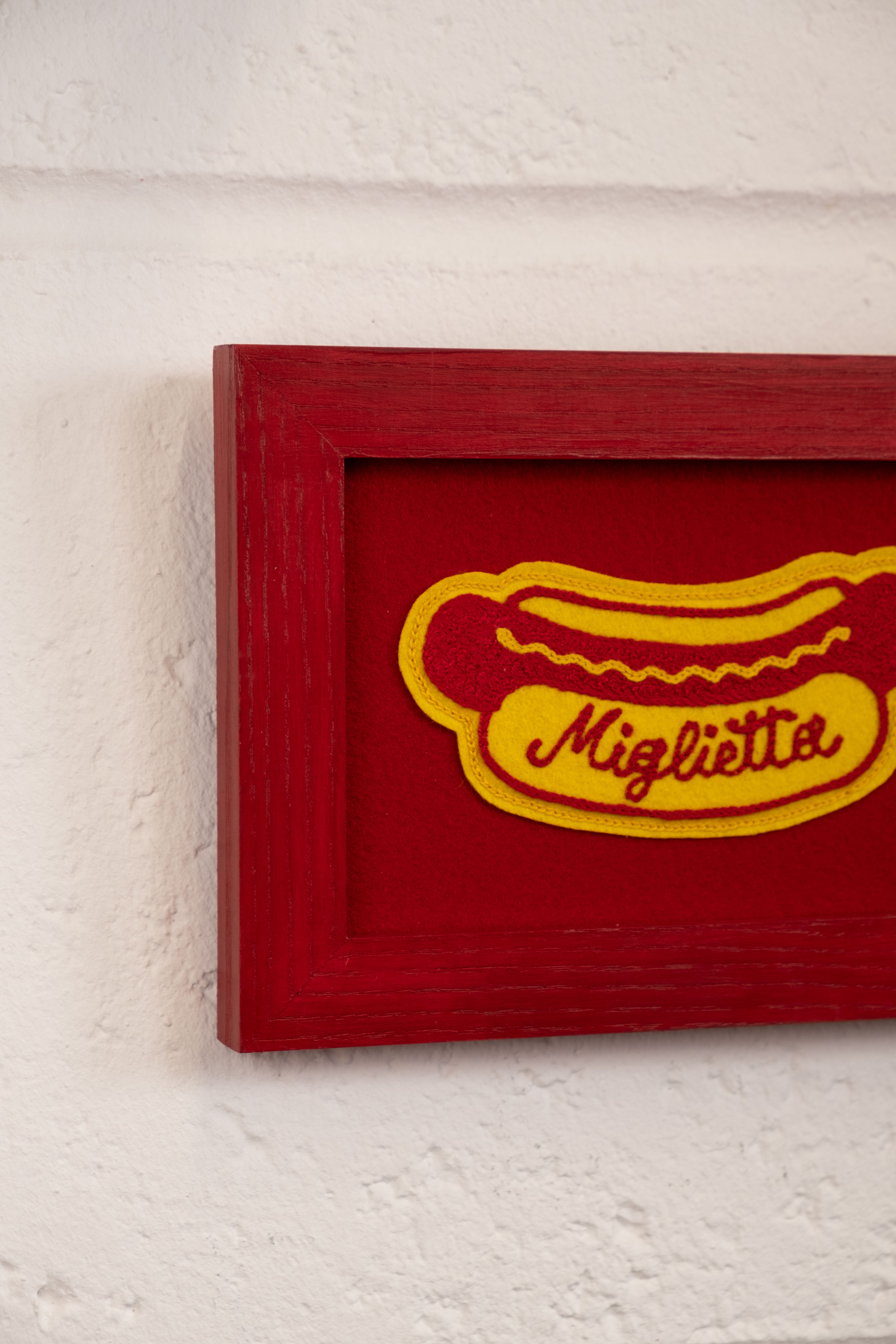 Hot Dog Name – Customisable – Framed Embroidery