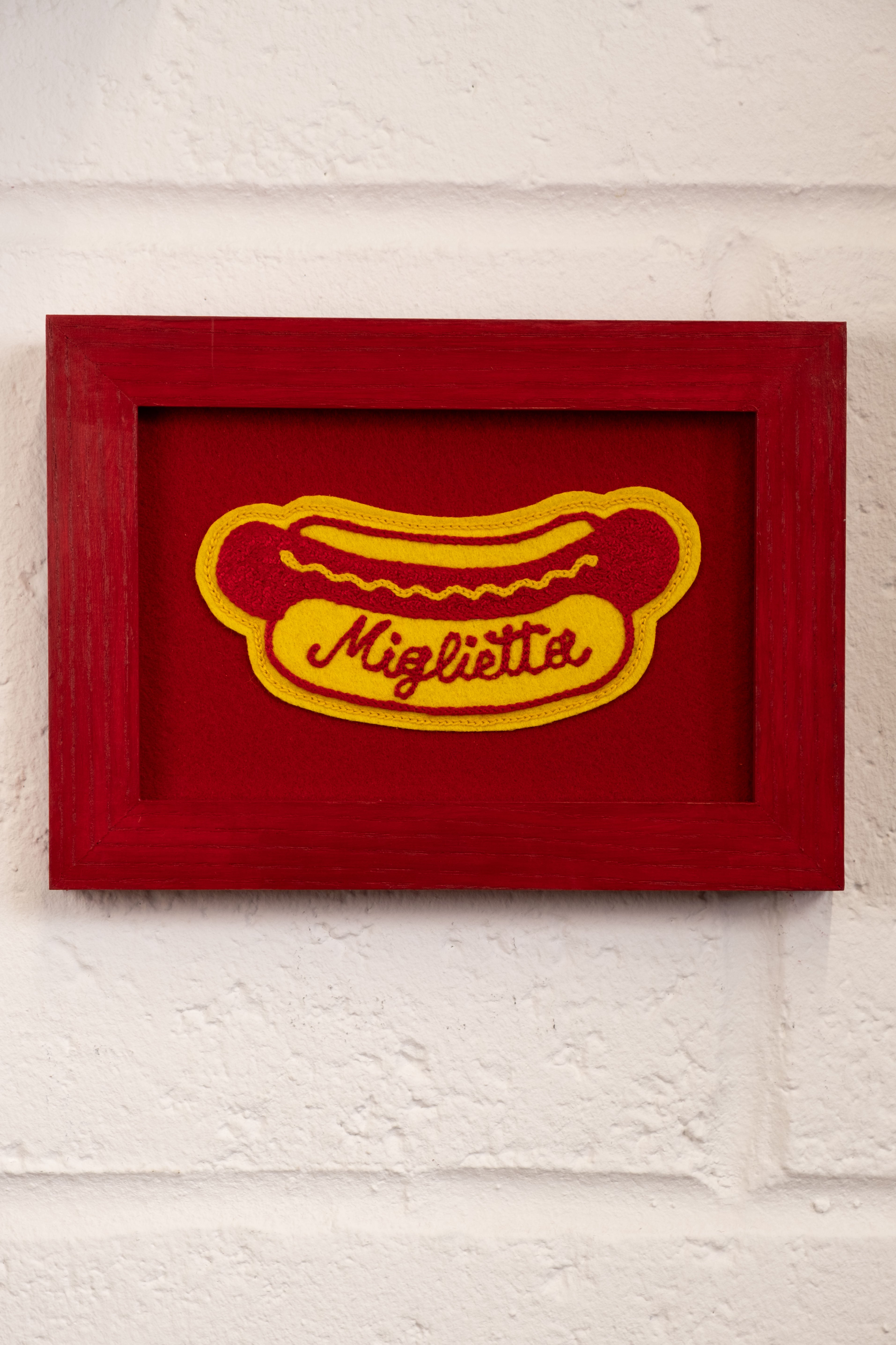 Hot Dog Name – Customisable – Framed Embroidery
