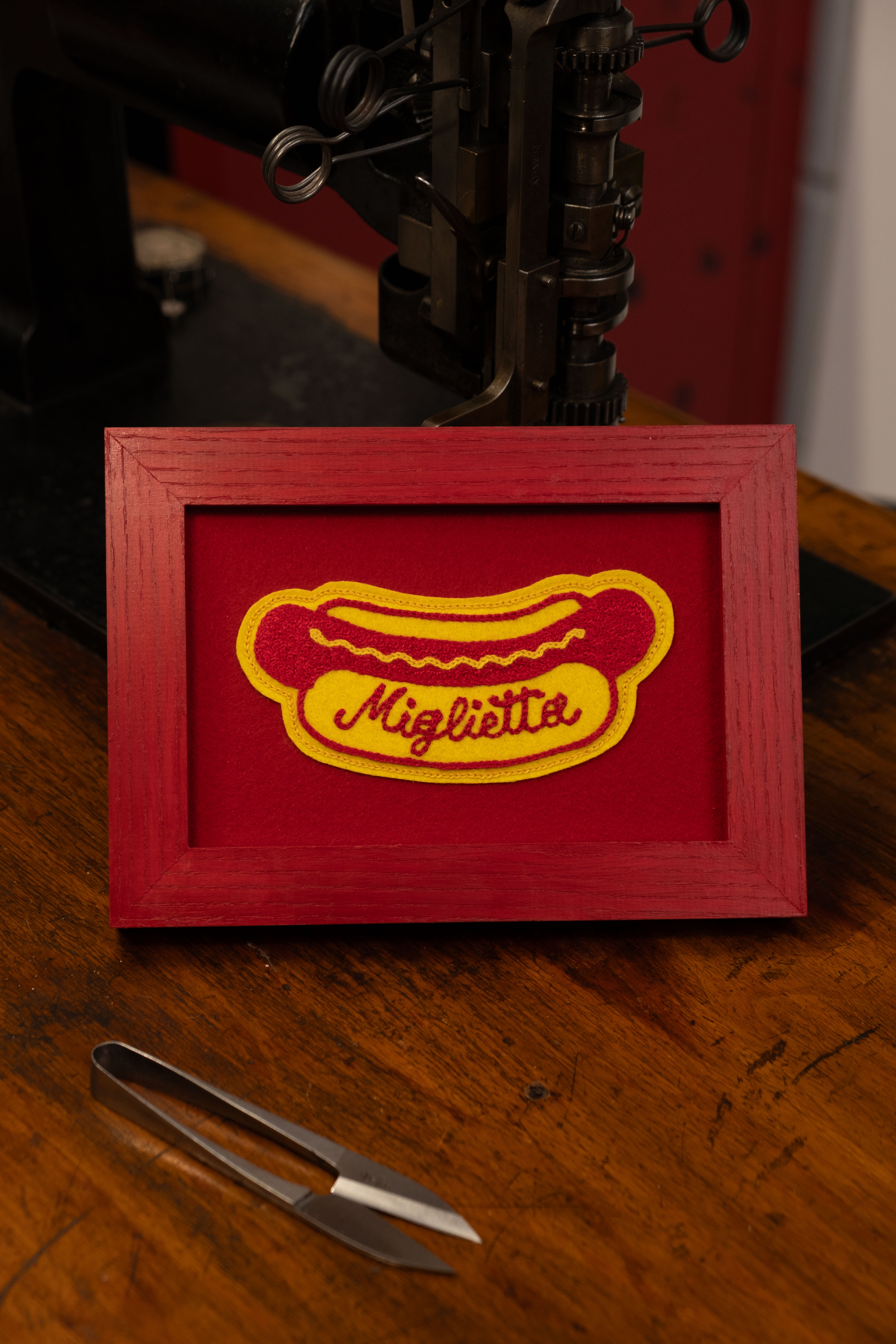 Hot Dog Name – Customisable – Framed Embroidery