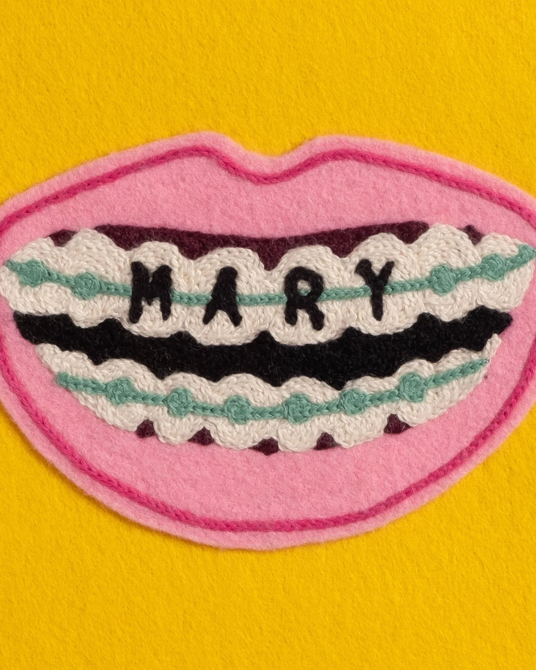 Smile (Braces, Pink) – Customisable Framed Embroidery