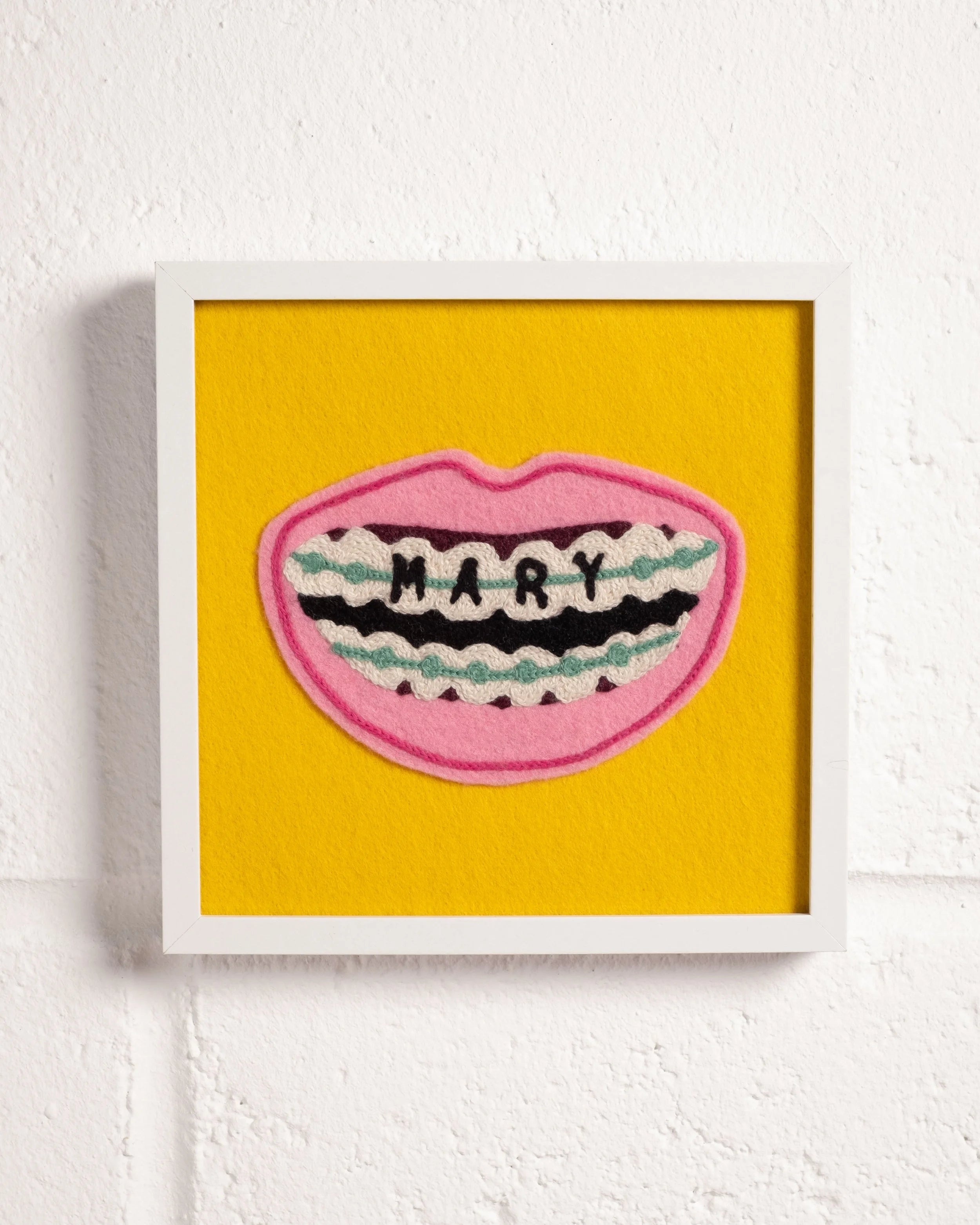 Smile (Braces, Pink) – Customisable Framed Embroidery