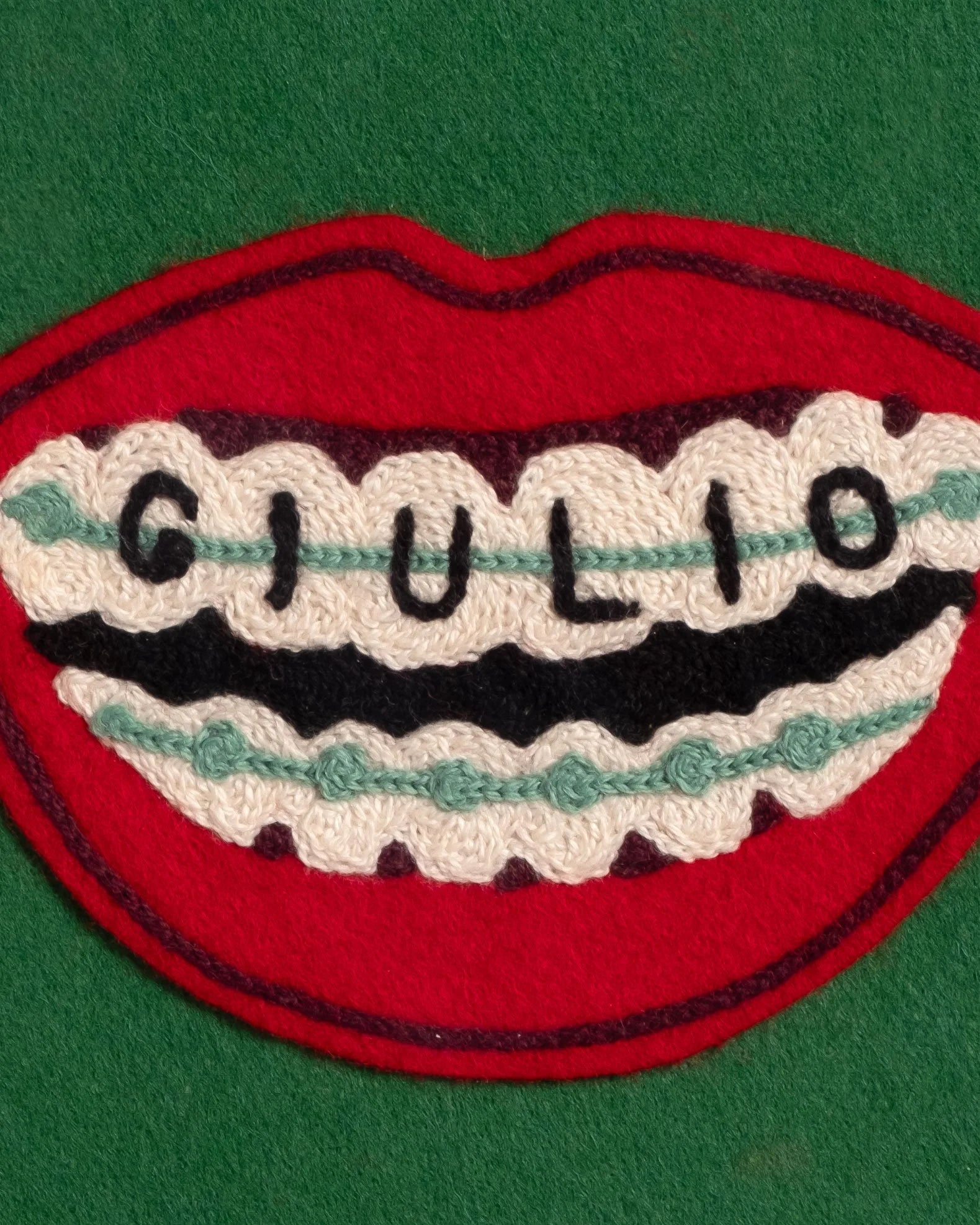 Smile (Braces, Red) – Customisable Framed Embroidery