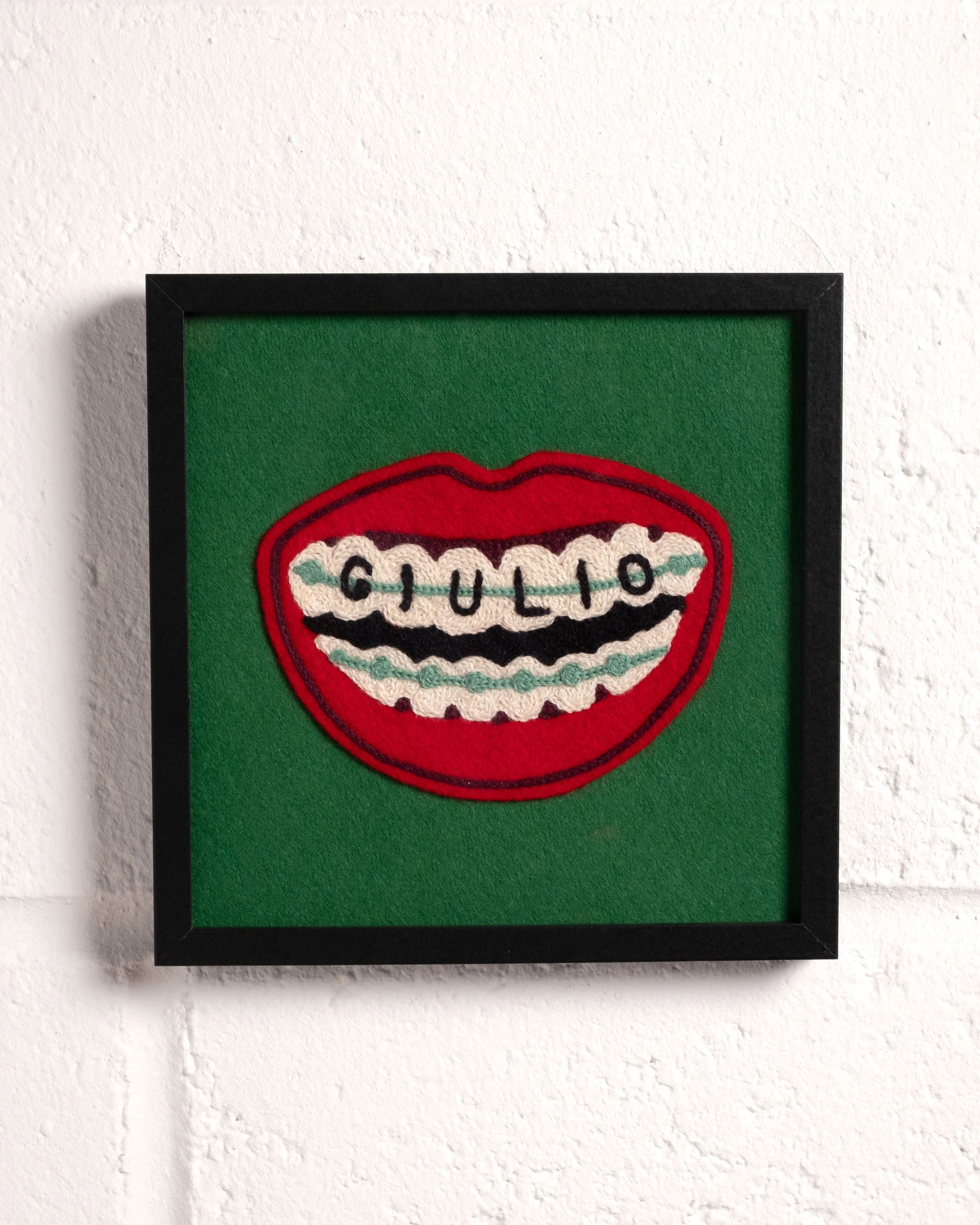 Smile (Braces, Red) – Customisable Framed Embroidery