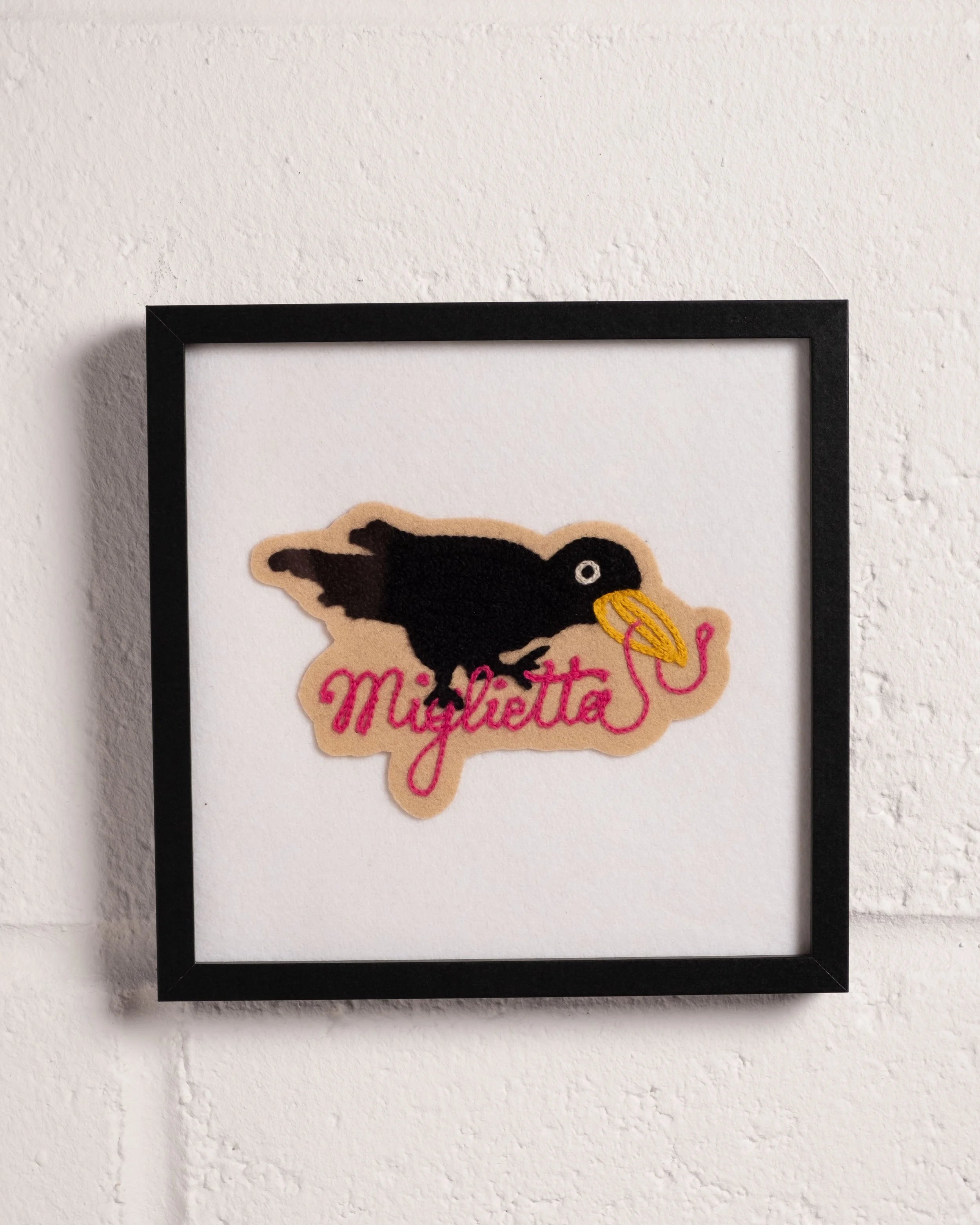 Wiggly-worm Catching Crow - Framed Embroidery